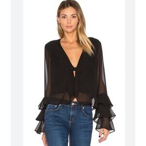 Tularosa Winnie Womens Black Ruffle Sleeve‎ Blouse